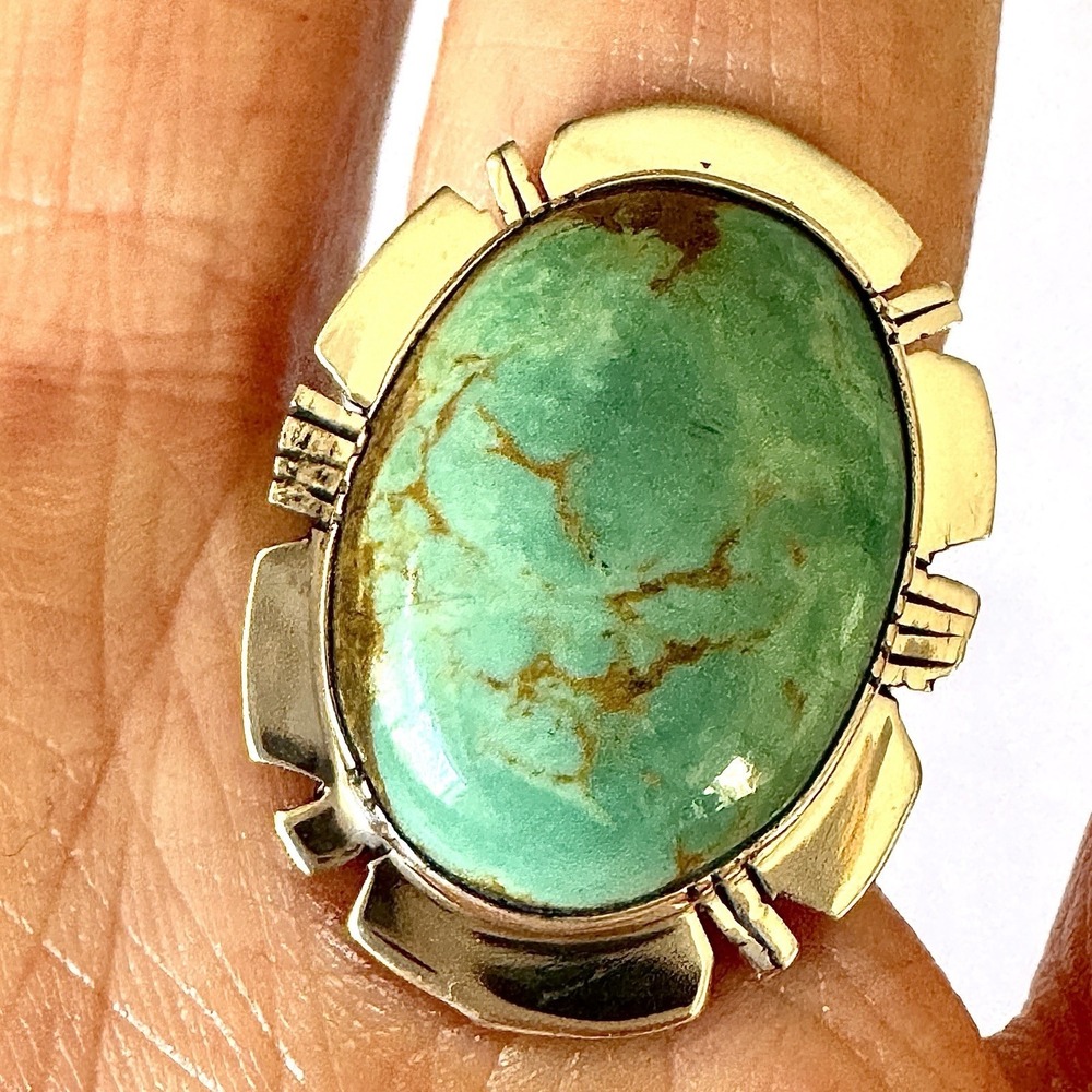 Chunky‎ Turquoise Navajo Ring Sz 7 Sterling Evelyn Bahe Native American Handmade